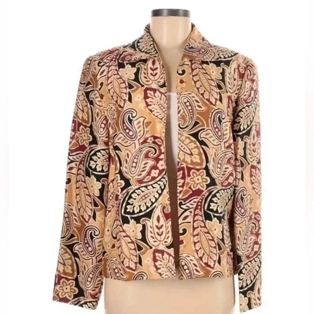 Vintage Maggy London | 100% Silk Paisley Print Blazer Jacket Size 10 Medium M